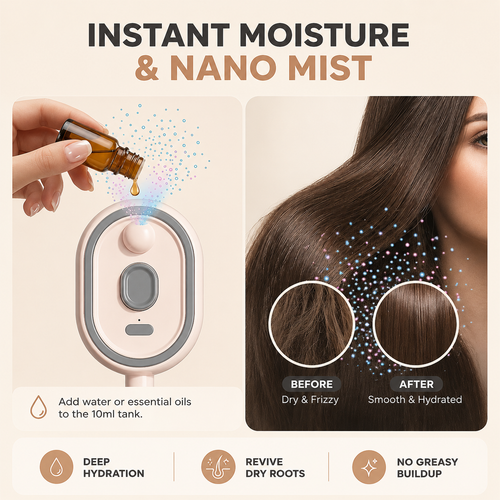 3-in-1 Mist Massage Self-Cleaning Hair Brush