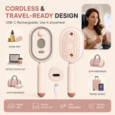3-in-1 Mist Massage Self-Cleaning Hair Brush